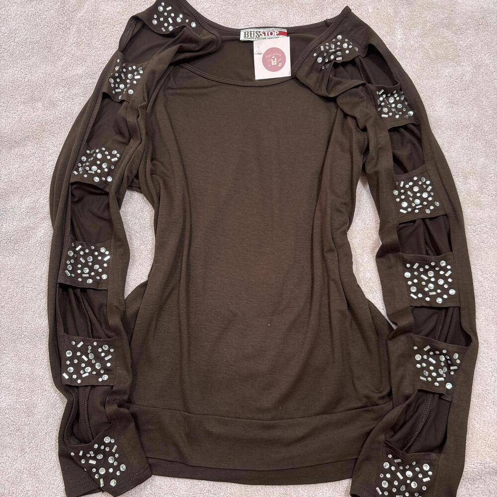 y2k grunge rhinestone blouse with cut‎ outs